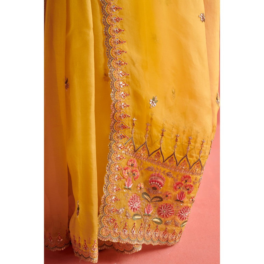 Aarti Sethia Studio Yellow Saree with Stitched Blouse and Petticoat