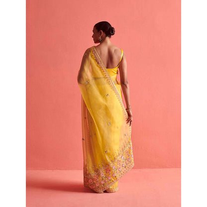 Aarti Sethia Studio Yellow Saree with Stitched Blouse and Petticoat