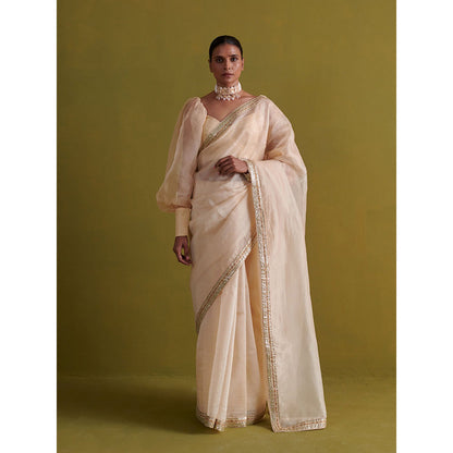 Aarti Sethia Studio Beige Saree with Stitched Blouse and Petticoat