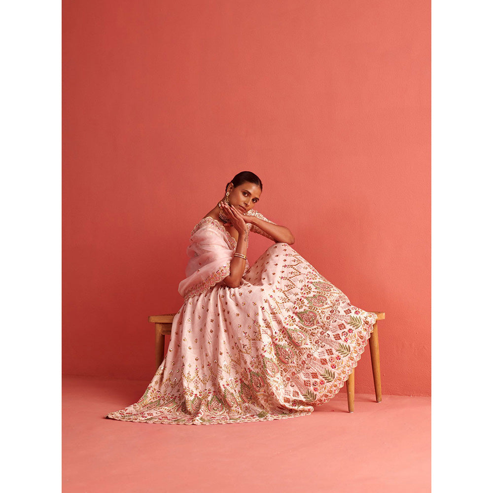 Aarti Sethia Studio Powdered Pink Lehenga with Blouse and Dupatta (Set of 3)