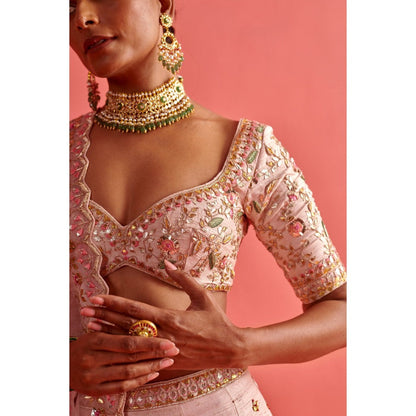 Aarti Sethia Studio Powdered Pink Lehenga with Blouse and Dupatta (Set of 3)