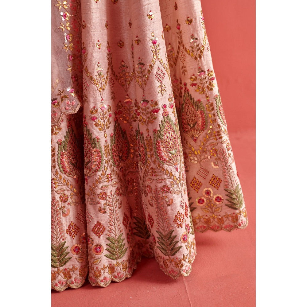 Aarti Sethia Studio Powdered Pink Lehenga with Blouse and Dupatta (Set of 3)