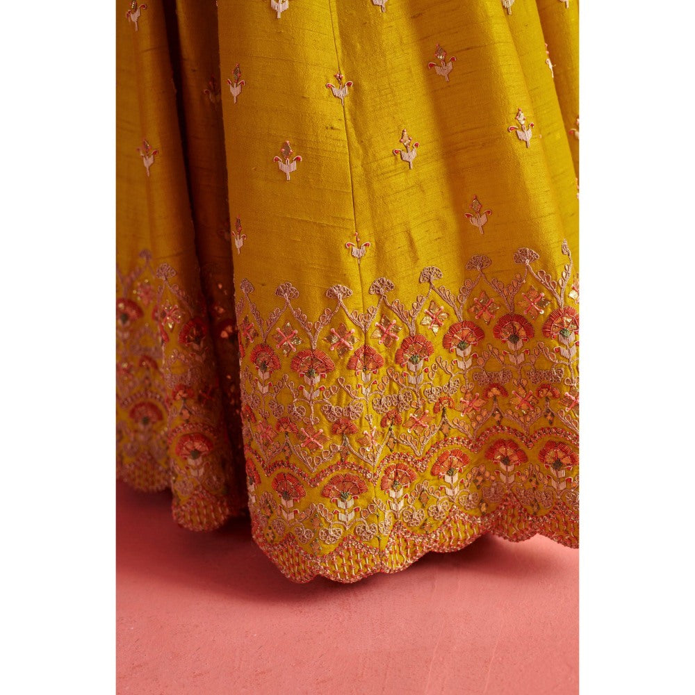 Aarti Sethia Studio Yellow Lehenga with Blouse and Dupatta (Set of 3)