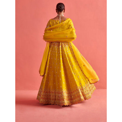 Aarti Sethia Studio Yellow Lehenga with Blouse and Dupatta (Set of 3)