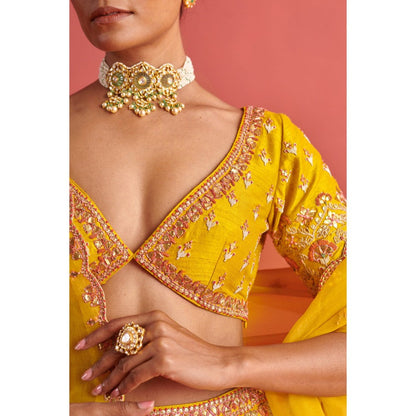Aarti Sethia Studio Yellow Lehenga with Blouse and Dupatta (Set of 3)