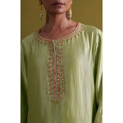 Aarti Sethia Studio Pista Green Kurta and Pant with Dupatta (Set of 3)