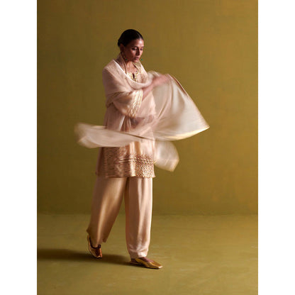 Aarti Sethia Studio Beige Palazzo with Kurta and Dupatta (Set of 3)
