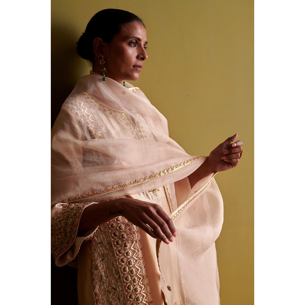 Aarti Sethia Studio Beige Palazzo with Kurta and Dupatta (Set of 3)