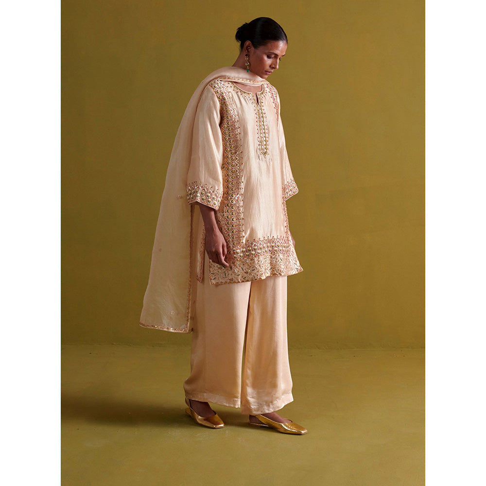 Aarti Sethia Studio Beige Palazzo with Kurta and Dupatta (Set of 3)