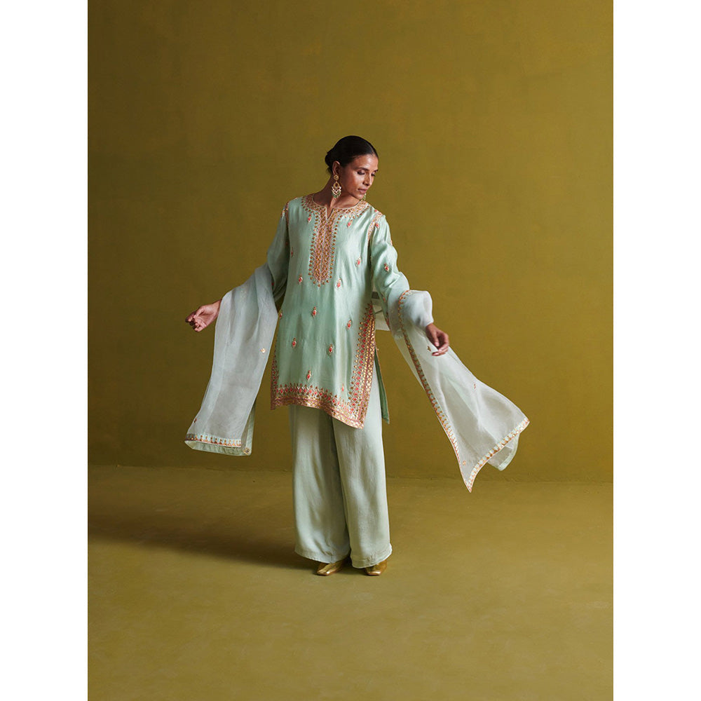 Aarti Sethia Studio Light Sage Green Palazzo with Kurta and Dupatta (Set of 3)