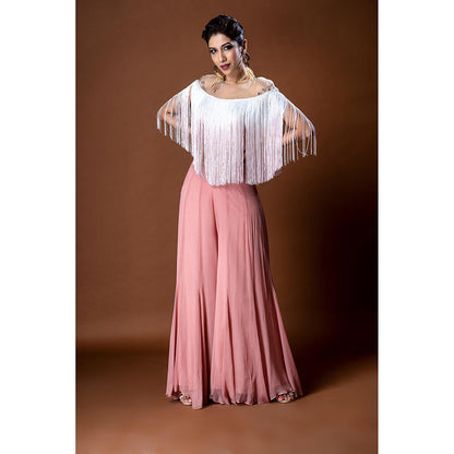 Aaryaa By Kashveen Kohli Pink Embroidered Fringe Top with Palazzo (Set of 2)