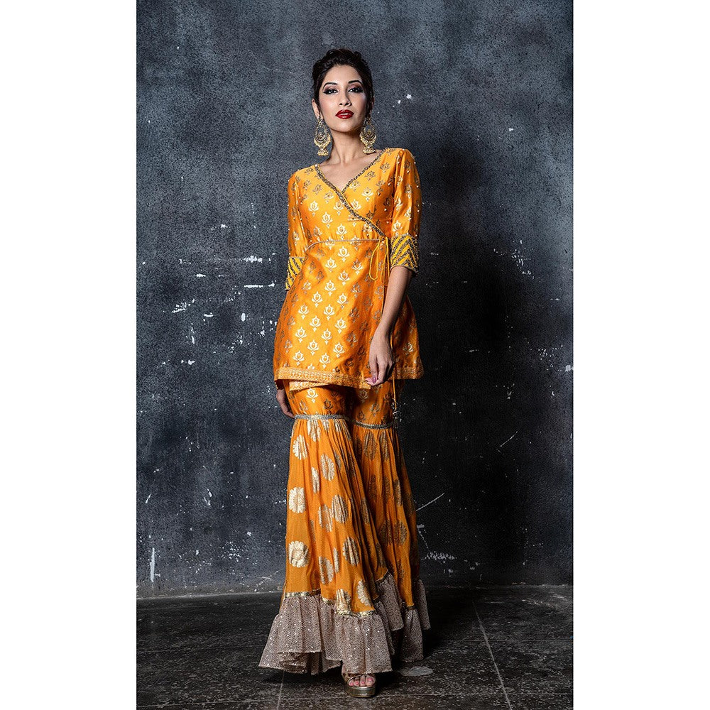 Aaryaa By Kashveen Kohli Yellow Embroidered Short Kurta with Sharara and Dupatta (Set of 3)