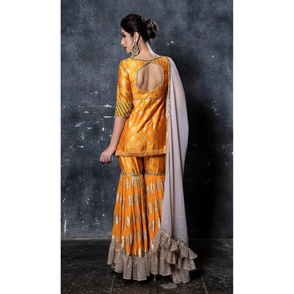 Aaryaa By Kashveen Kohli Yellow Embroidered Short Kurta with Sharara and Dupatta (Set of 3)