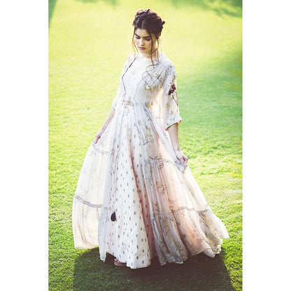 Aaryaa By Kashveen Kohli Lavender Print Embroidered Jacket with Lehenga and Blouse (Set of 3)