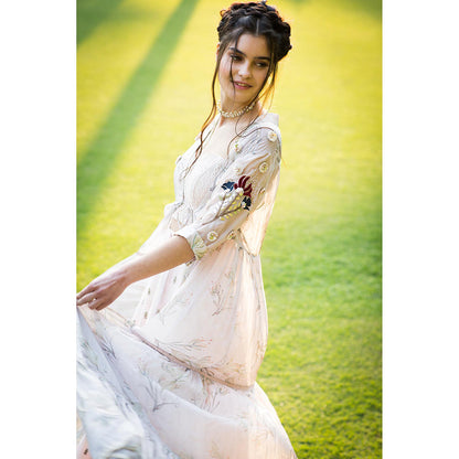 Aaryaa By Kashveen Kohli Lavender Print Embroidered Jacket with Lehenga and Blouse (Set of 3)