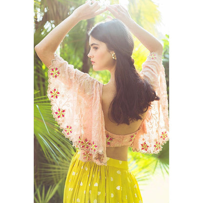 Aaryaa By Kashveen Kohli Lime Green Draped Skirt with Crop Top (Set of 2)