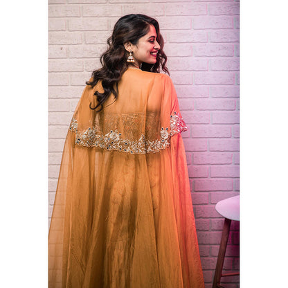 Aaryaa By Kashveen Kohli Mustard Sharara with Embellished Cape and Blouse (Set of 3)