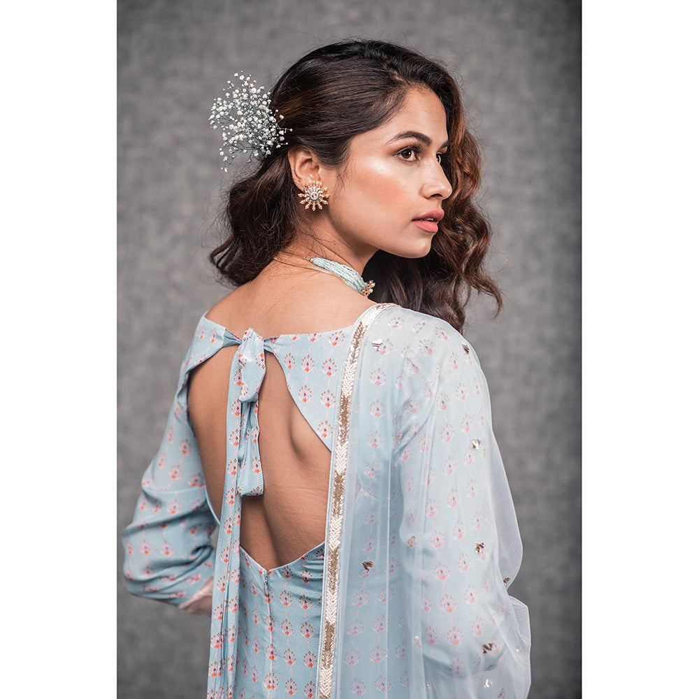 Aaryaa By Kashveen Kohli Blue Printed Sharara with Kurta and Dupatta (Set of 3)