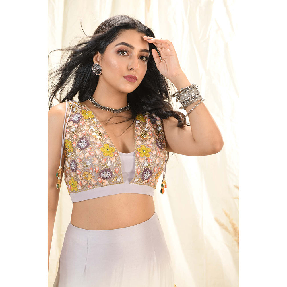 Aaryaa By Kashveen Kohli White Floral Mirror & Thread Embroidered Lehenga With Blouse