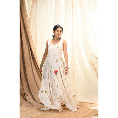 Aaryaa By Kashveen Kohli Off White Floral Embroidered Asymmetrical Dress