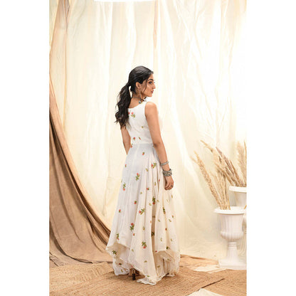 Aaryaa By Kashveen Kohli Off White Floral Embroidered Asymmetrical Dress
