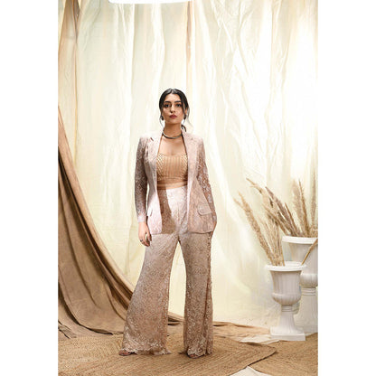 Aaryaa By Kashveen Kohli Nude Lace Pant Blazer With Blouse And Pant