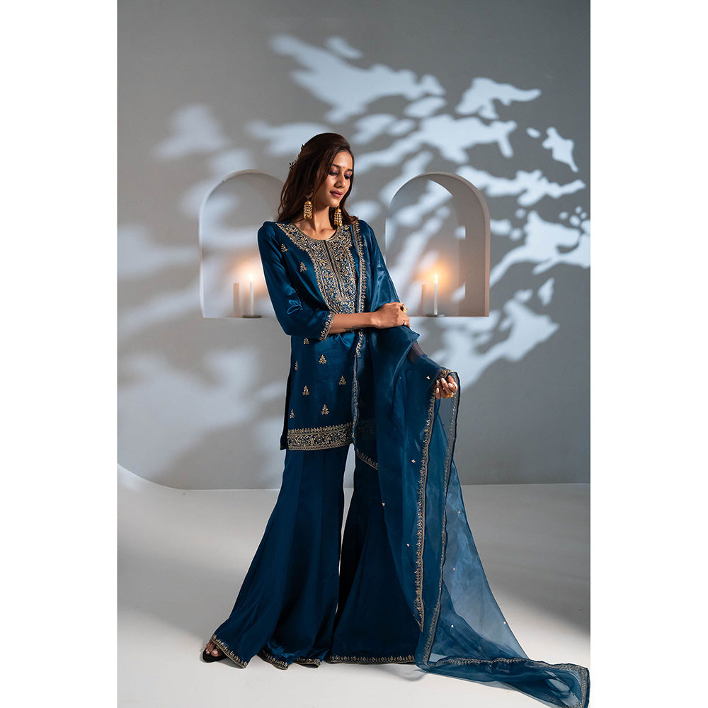 Aavya Store Blue Sharara with Kurti and Dupatta (Set of 3)