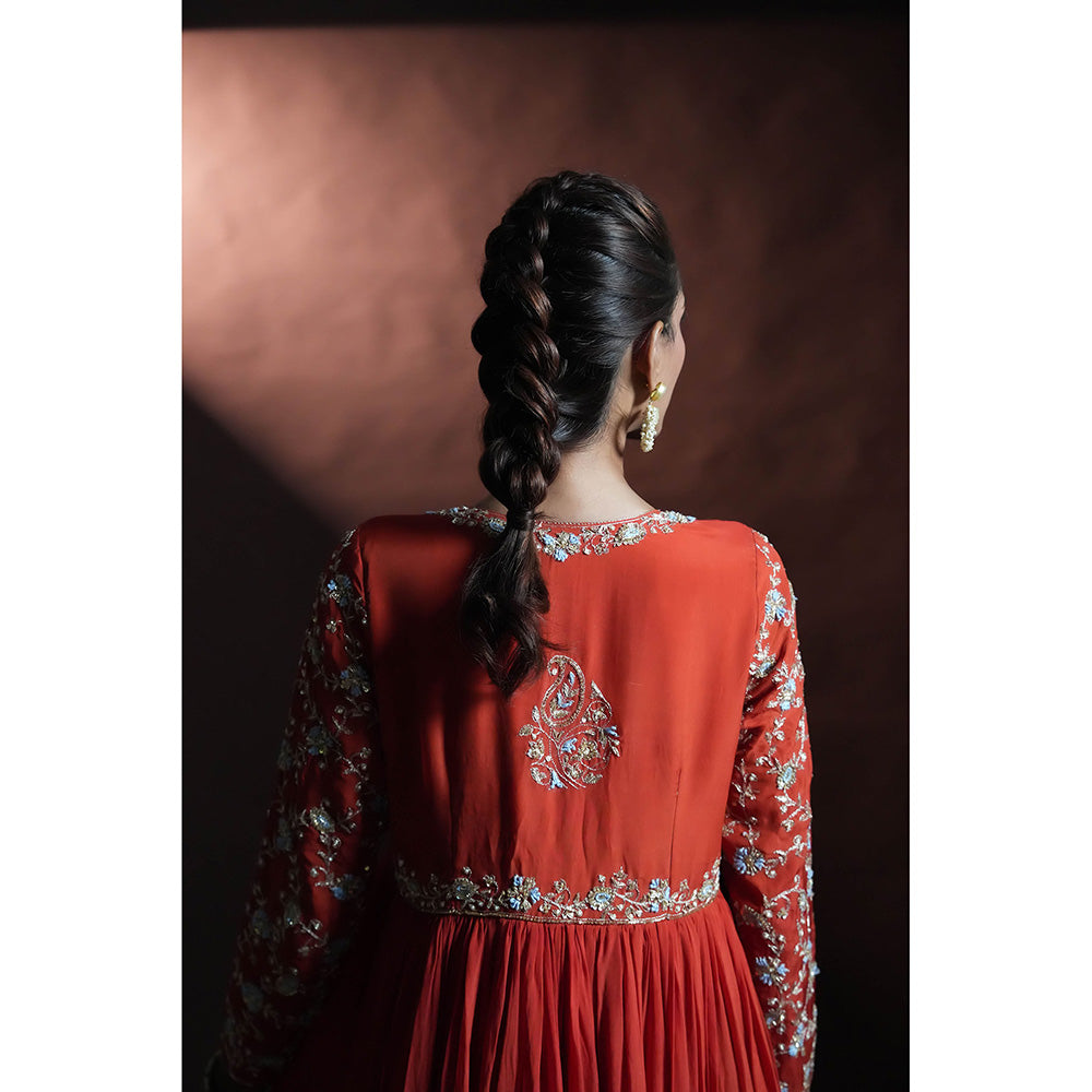 Aavya Store Red Anarkali with Pant and Dupatta (Set of 3)