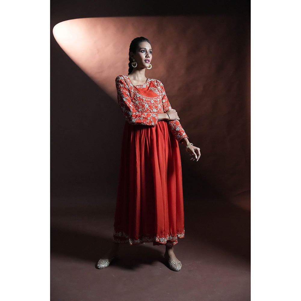 Aavya Store Red Anarkali with Pant and Dupatta (Set of 3)