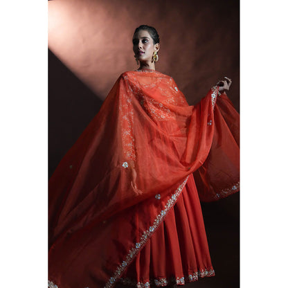 Aavya Store Red Anarkali with Pant and Dupatta (Set of 3)