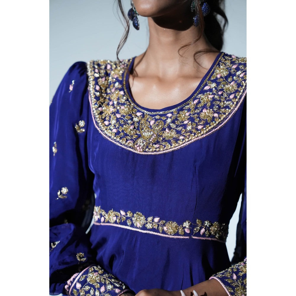 Aavya Store Dark Blue Anarkali with Pant and Dupatta (Set of 3)