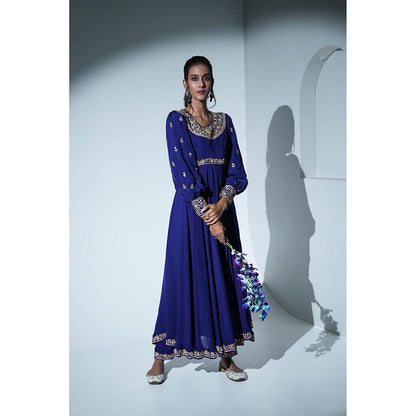 Aavya Store Dark Blue Anarkali with Pant and Dupatta (Set of 3)