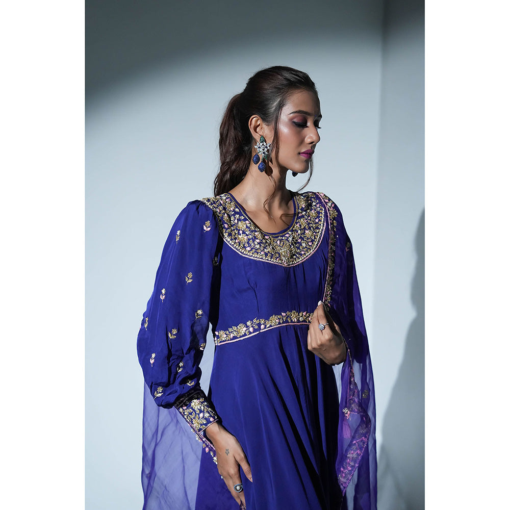 Aavya Store Dark Blue Anarkali with Pant and Dupatta (Set of 3)