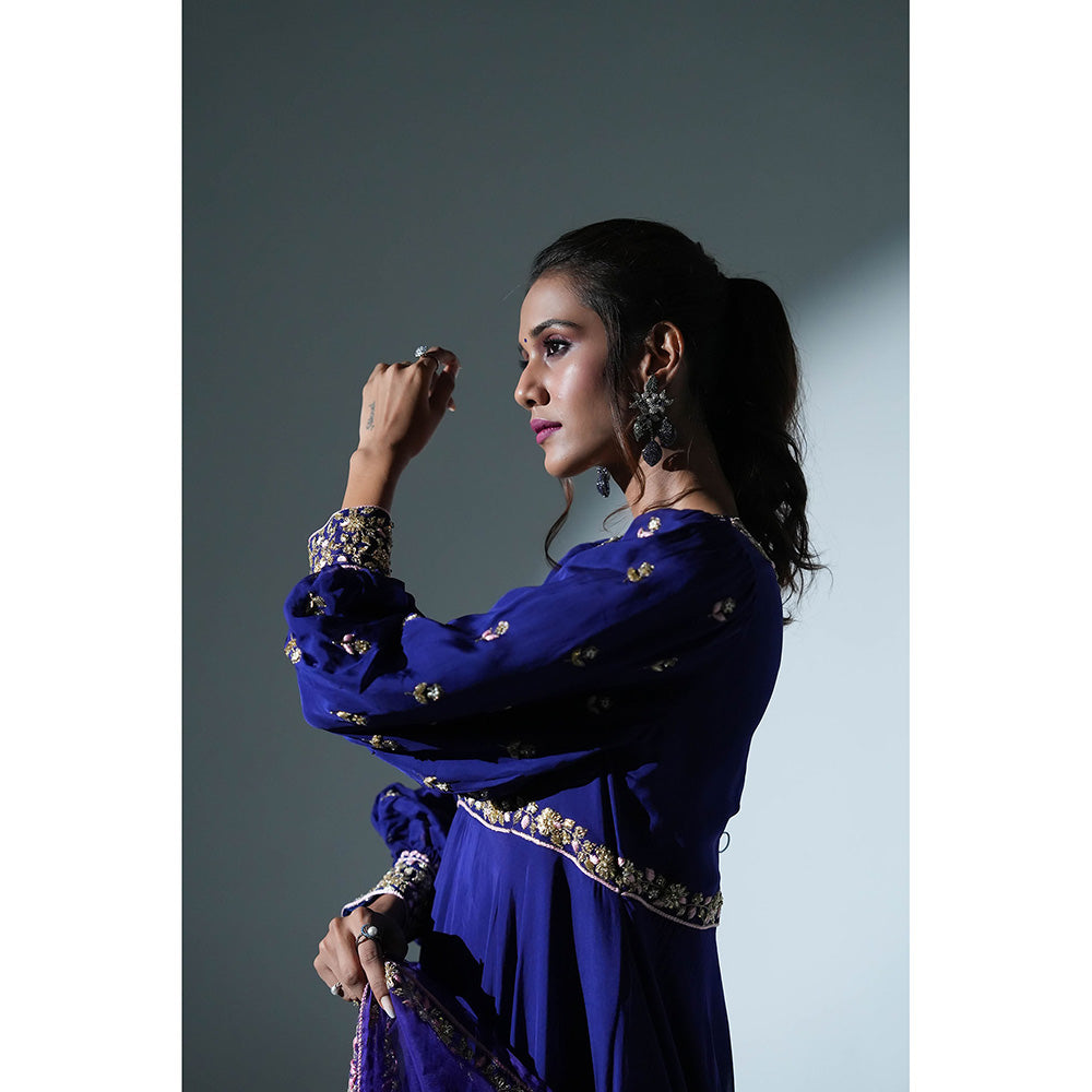 Aavya Store Dark Blue Anarkali with Pant and Dupatta (Set of 3)