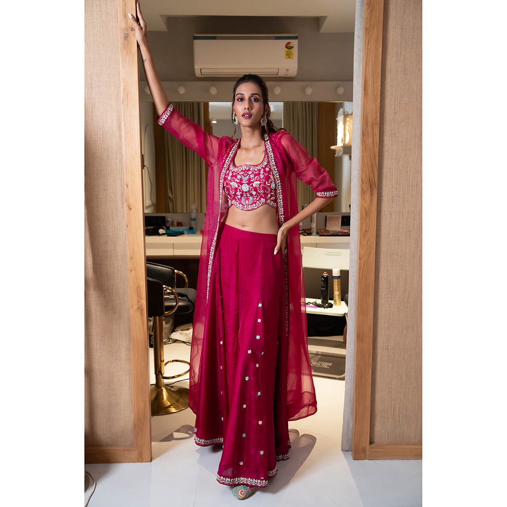 Aavya Store Pink Cape with Blouse and Palazzo (Set of 3)