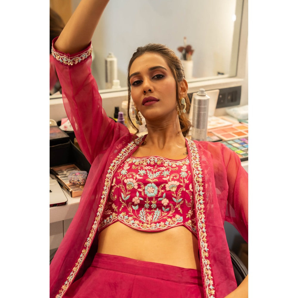 Aavya Store Pink Cape with Blouse and Palazzo (Set of 3)