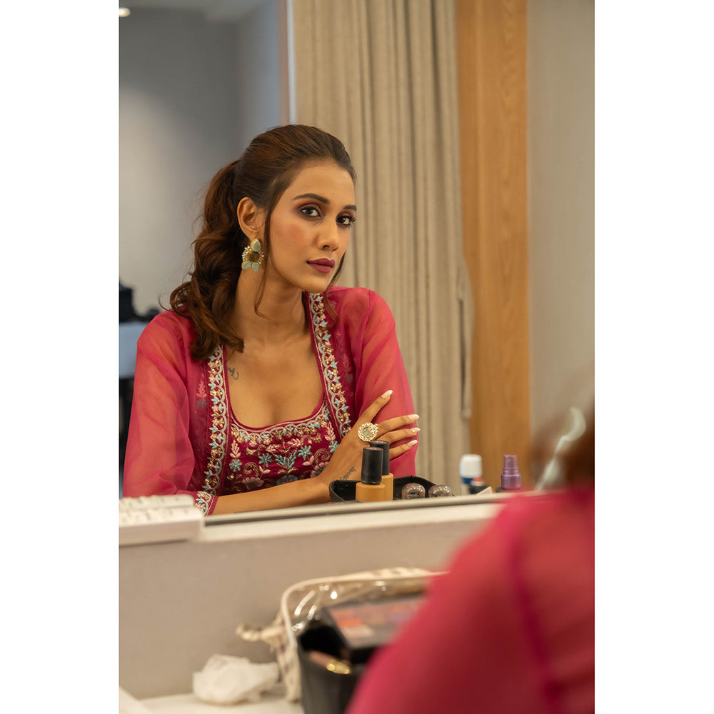 Aavya Store Pink Cape with Blouse and Palazzo (Set of 3)