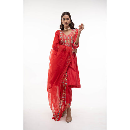Aavya Store Red Kurta with Salwar and Dupatta (Set of 3)