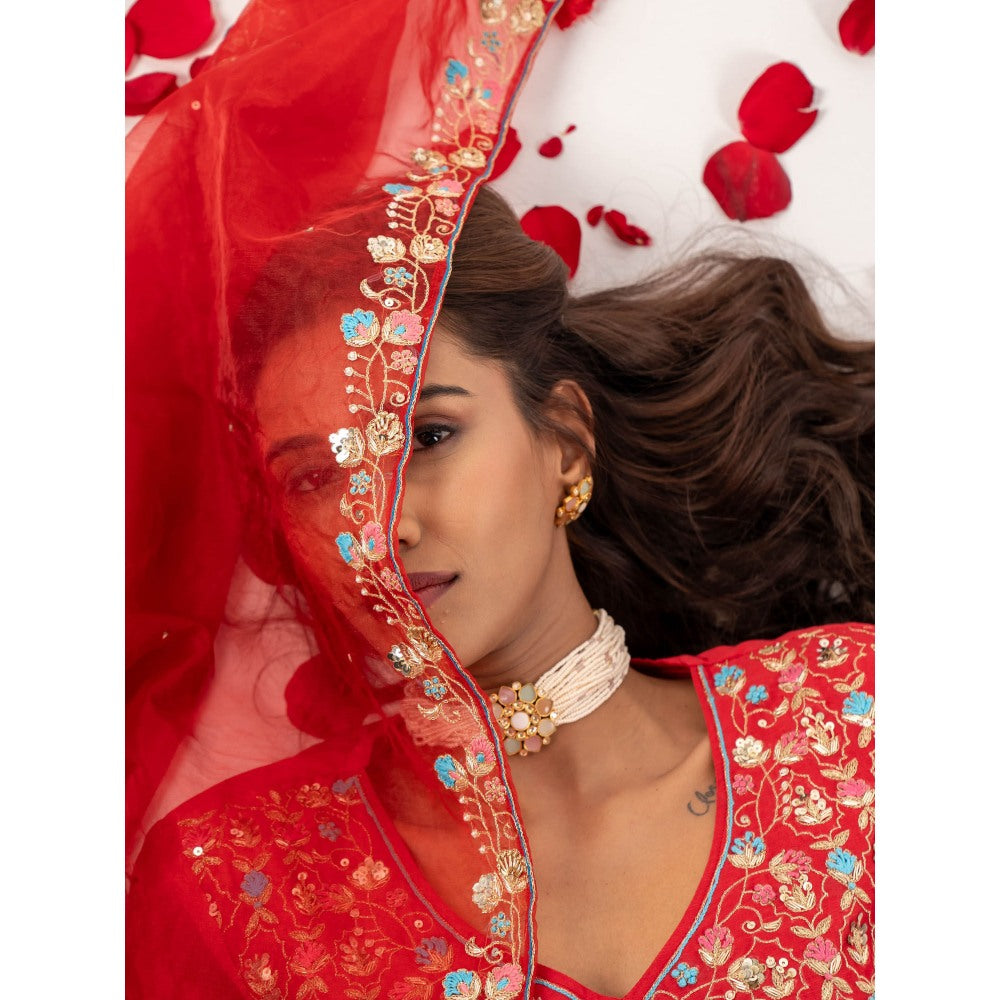 Aavya Store Red Kurta with Salwar and Dupatta (Set of 3)