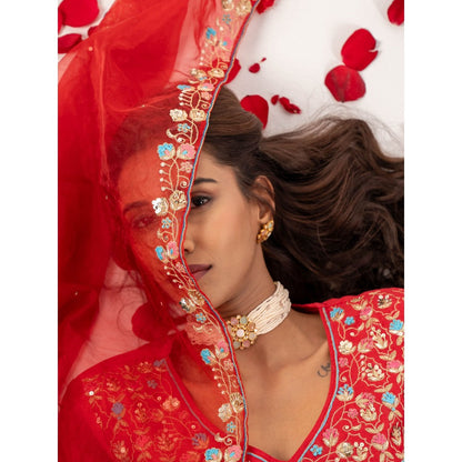 Aavya Store Red Kurta with Salwar and Dupatta (Set of 3)