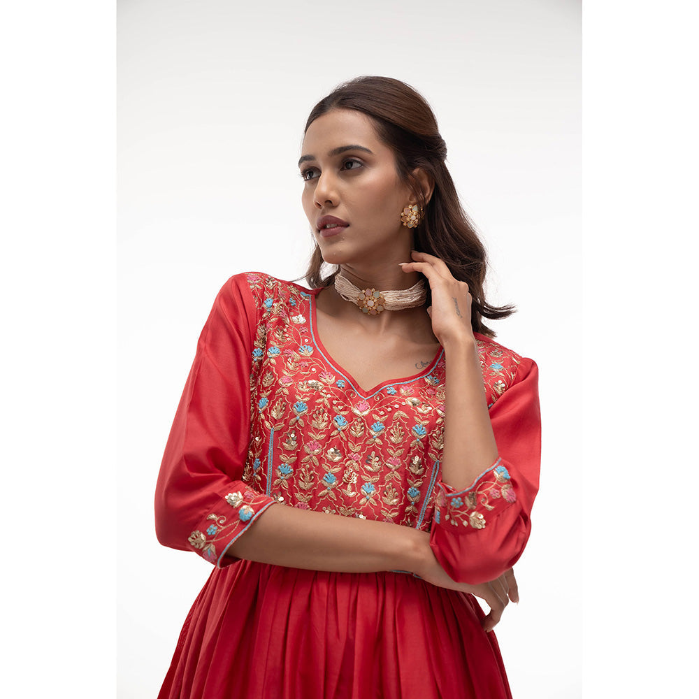 Aavya Store Red Kurta with Salwar and Dupatta (Set of 3)