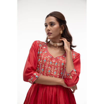 Aavya Store Red Kurta with Salwar and Dupatta (Set of 3)