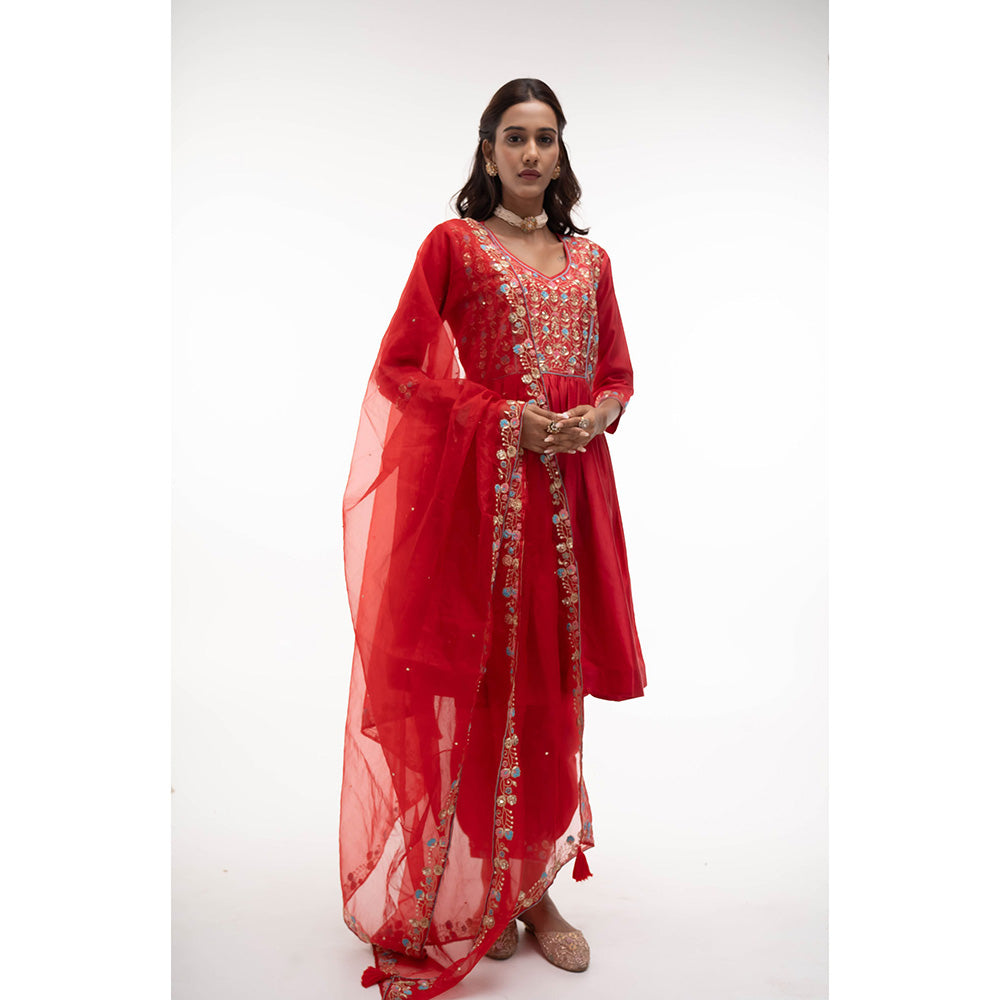 Aavya Store Red Kurta with Salwar and Dupatta (Set of 3)