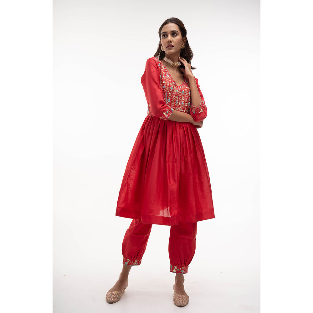 Aavya Store Red Kurta with Salwar and Dupatta (Set of 3)