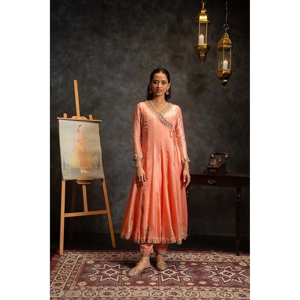 Aavya Store Peach Angarkha with Pant and Dupatta (Set of 3)