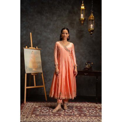 Aavya Store Peach Angarkha with Pant and Dupatta (Set of 3)
