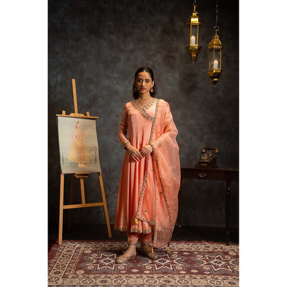 Aavya Store Peach Angarkha with Pant and Dupatta (Set of 3)
