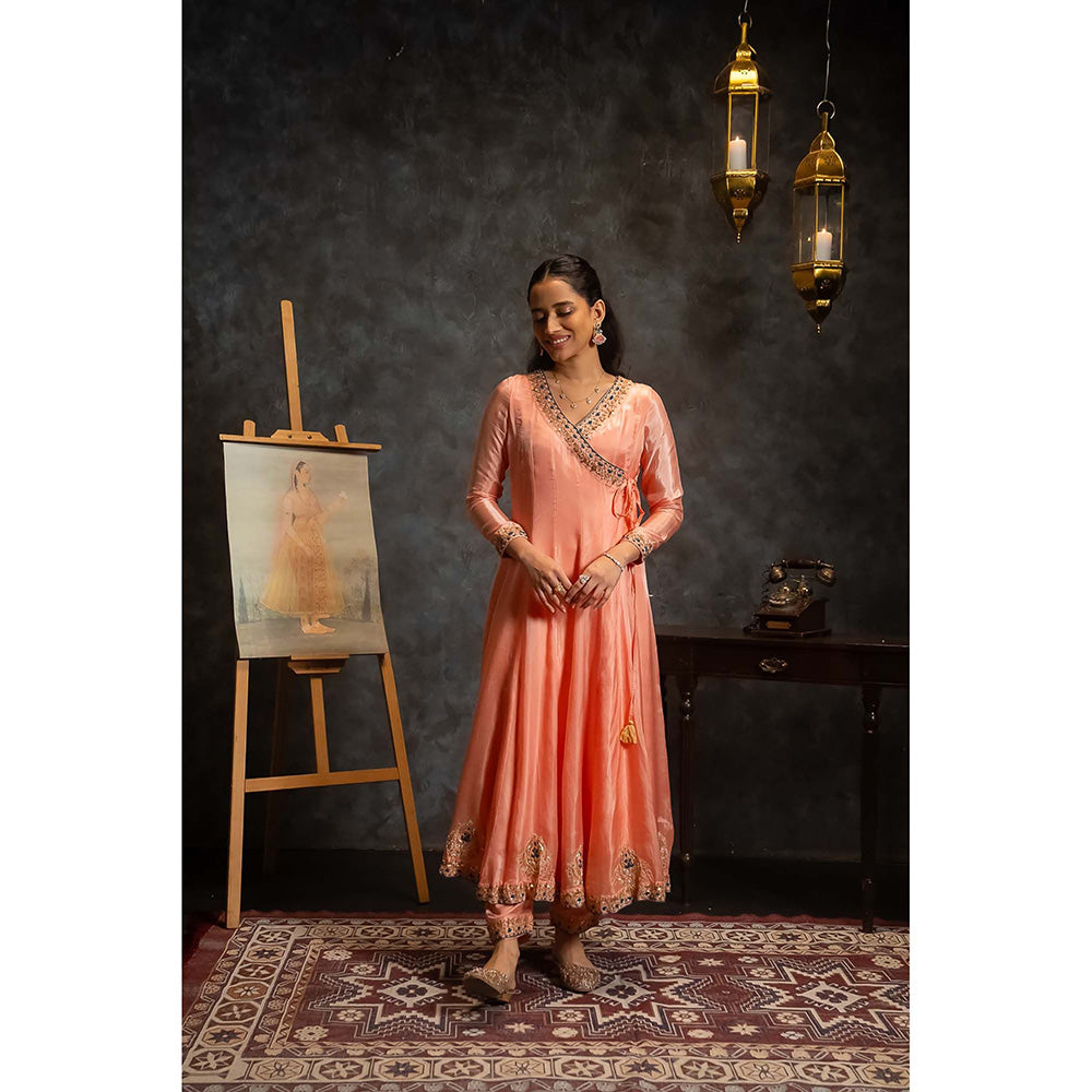 Aavya Store Peach Angarkha with Pant and Dupatta (Set of 3)
