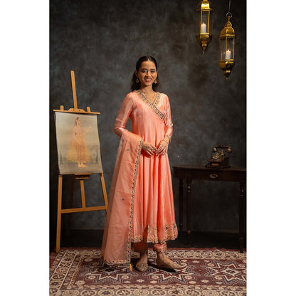 Aavya Store Peach Angarkha with Pant and Dupatta (Set of 3)