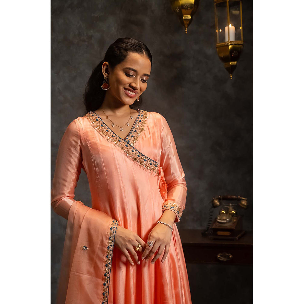 Aavya Store Peach Angarkha with Pant and Dupatta (Set of 3)